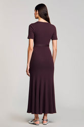 A Linie Dunkelrotes Langes Hochzeitsgastkleid mit Gürtel